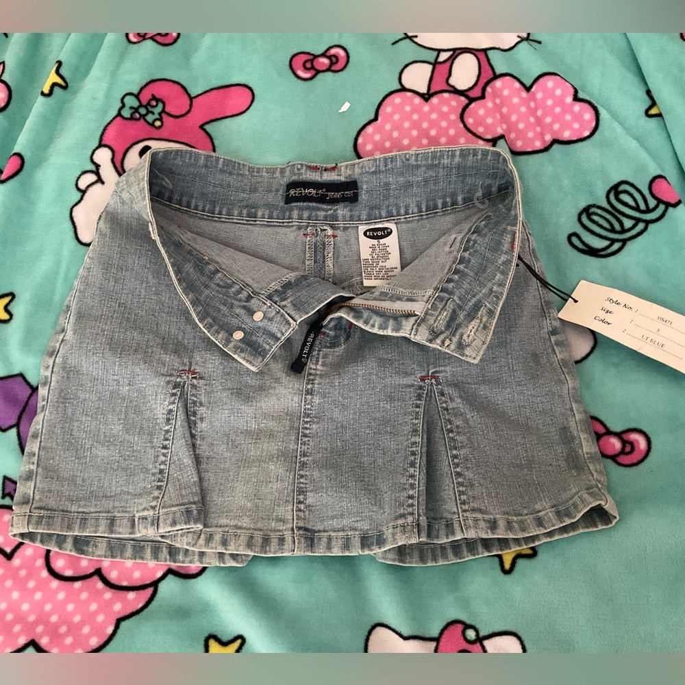 Revolt Jeans Light Blue Denim Pleated Mini Skirt